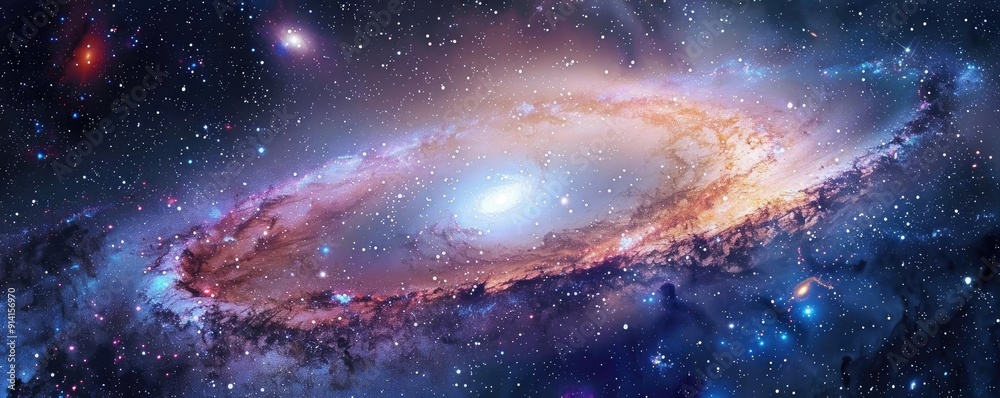 Obraz premium A stunning view of a spiral galaxy surrounded by twinkling stars and vibrant cosmic colors, evoking the beauty of the universe.
