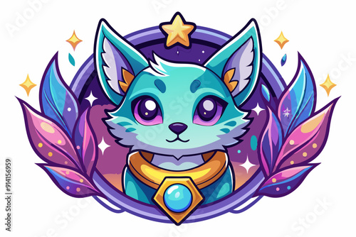 Adorable Blue Furry Creature with Gold Collar and Gemstone