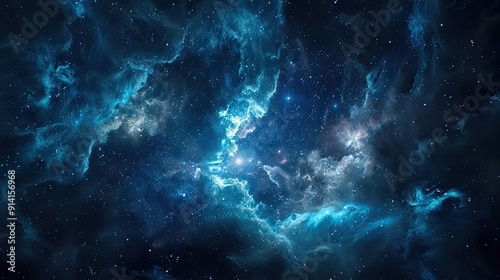 A stunning cosmic scene filled with deep blues and twinkling stars, evoking the vastness and wonder of the universe.