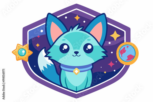 Cute Blue Fox in Space with Stars and a Planet