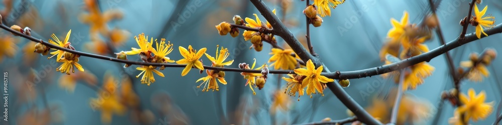 Flowering Branches of Witch Hazel Deciduous Shrub with Yellow Flowers in Early Spring Flowering Branches of Witch Hazel Deciduous Shrub with Yellow Flowers in Early Spring