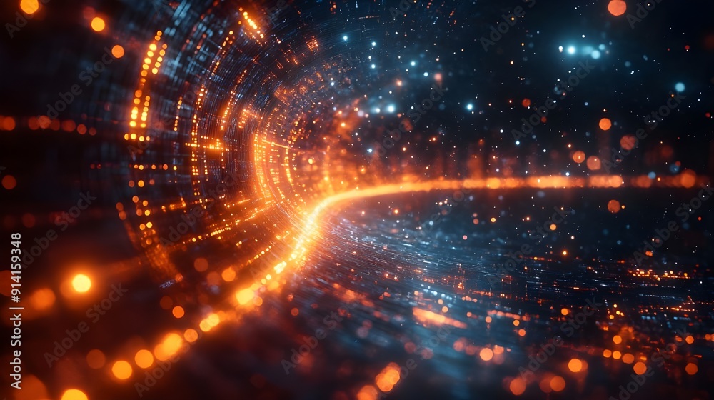 Fototapeta premium illustration image for write article online of fiber optic transaction data on internet network. Generative AI