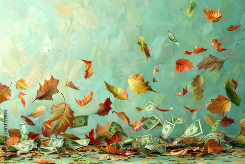 Autumn Leaves and Money Falling photo