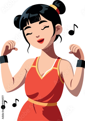 Young woman listening music dancing and having fun