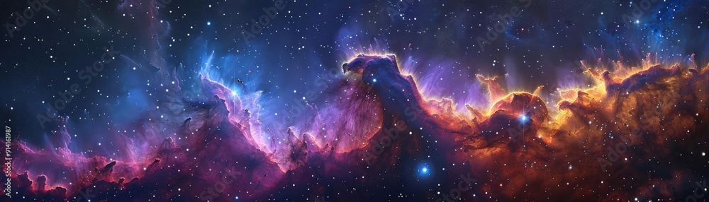 A breathtaking view of a colorful cosmic nebula, showcasing vivid blues, purples, and fiery oranges in the depths of space. A breathtaking view of a colorful cosmic nebula, showcasing vivid blues, purples, and fiery oranges in the depths of space.