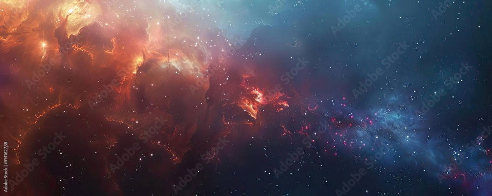 Naklejka premium A stunning cosmic scene featuring vibrant colors and swirling galaxies set against a deep space backdrop.