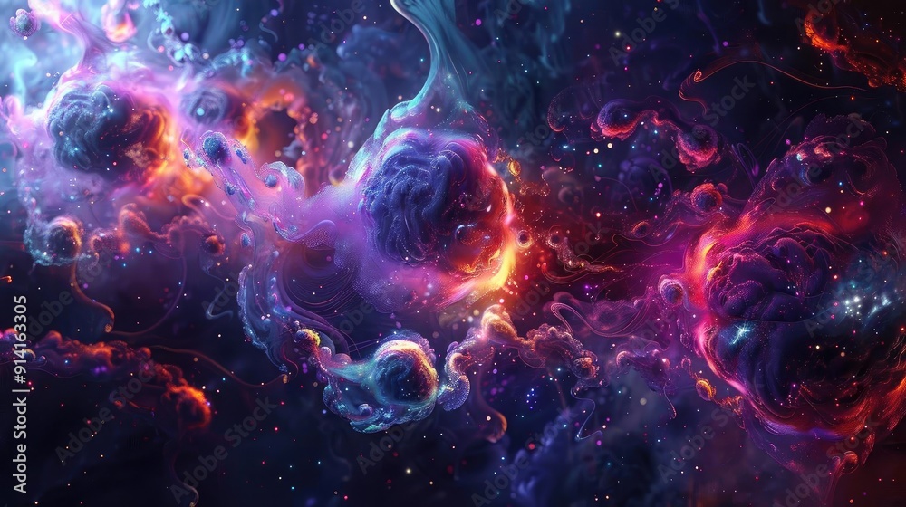 Fototapeta premium A vibrant cosmic scene filled with colorful nebulae and stars, showcasing the beauty of our universe in stunning detail.