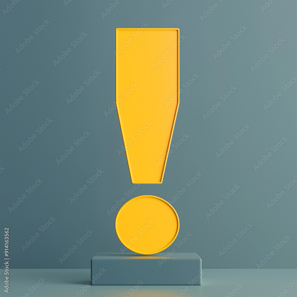 Minimalistic 3D yellow exclamation mark icon front view Minimalistic 3D yellow exclamation mark icon front view