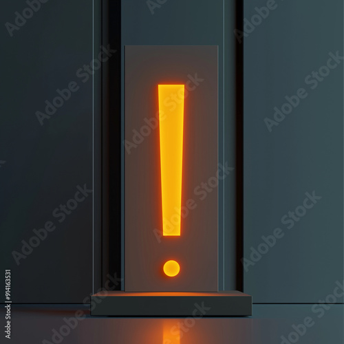 Minimalistic 3D yellow exclamation mark icon front view