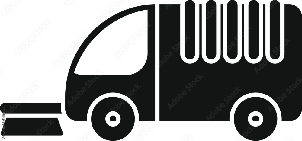 Simple icon of a street cleaning machine using rotating brushes for scrubbing sidewalks Simple icon of a street cleaning machine using rotating brushes for scrubbing sidewalks