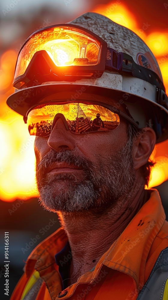 Fototapeta premium Heatwave, construction workers in hot weather, hot weather shines a light on health, hot weather, heat illness, heat stroke,