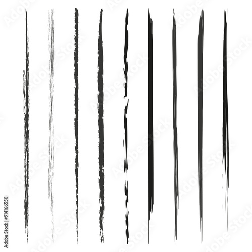 Grunge brush strokes. Black ink lines. Vector set elements. Artistic design.