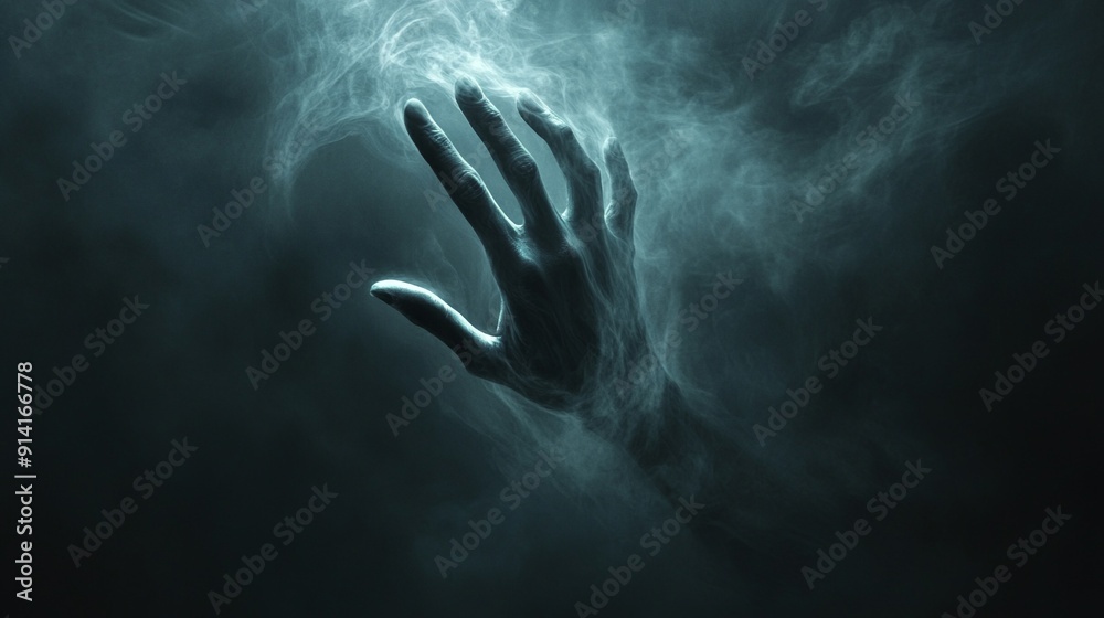 A ghostly hand reaching out on a dark eerie background
