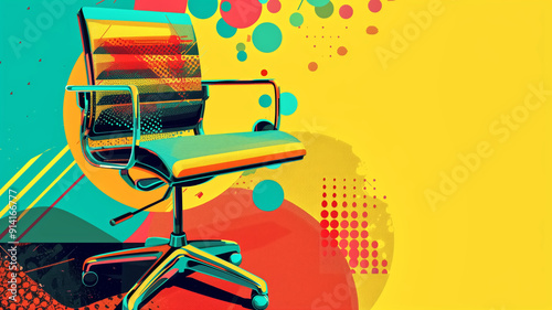 Vibrant Pop Art Style Office Chair with Abstract Geometric Background in Bold Colors