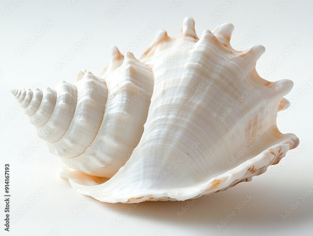 A single white seashell on a white background A single white seashell on a white background