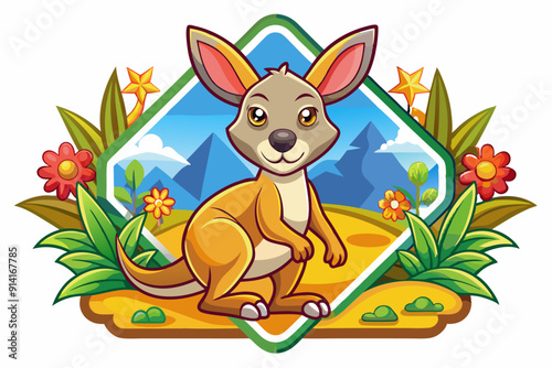 Cartoon Kangaroo Standing in a Landscape Scene