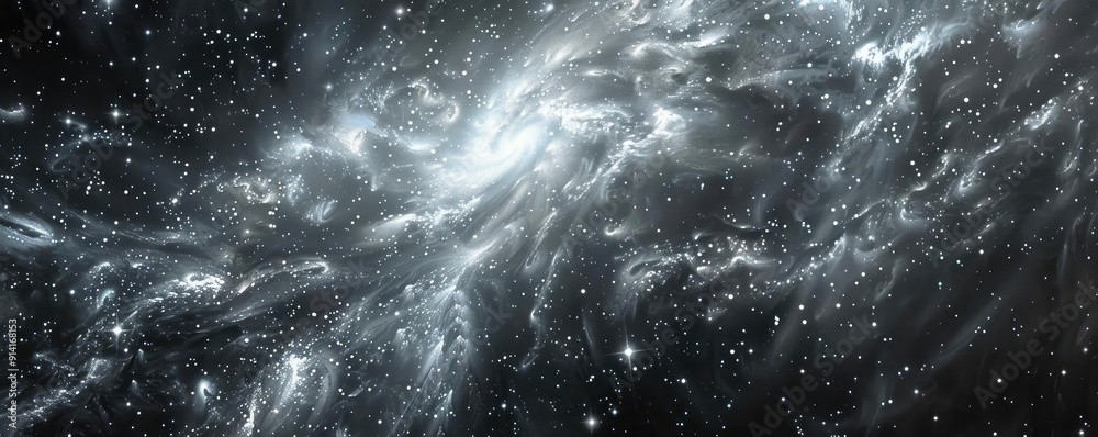 Fototapeta premium Stunning image of a galaxy with countless stars and swirling cosmic gases, offering a mesmerizing view of the vastness of outer space.