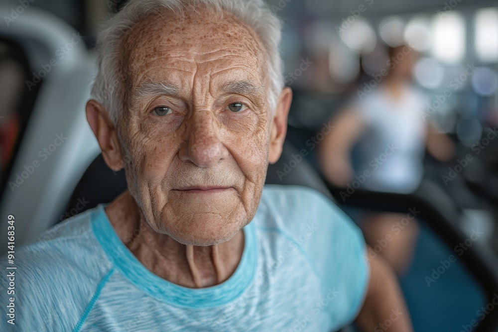 An older man with a calm and focused expression sits in a gym wearing a light blue shirt, symbolizing dedication and mindfulness in maintaining health and wellness. An older man with a calm and focused expression sits in a gym wearing a light blue shirt, symbolizing dedication and mindfulness in maintaining health and wellness.