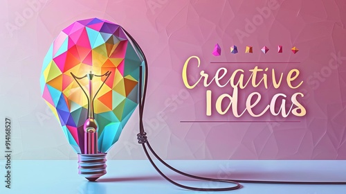 creative idea  A polygonal lightbulb in vibrant colors, wire creating 