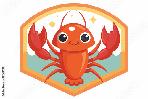 Cartoon Lobster in a Hexagon Frame with Yellow and Orange Accents