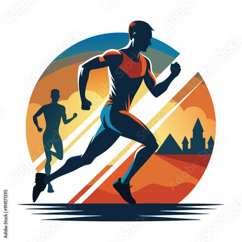 A man running in front and the sun behind him
