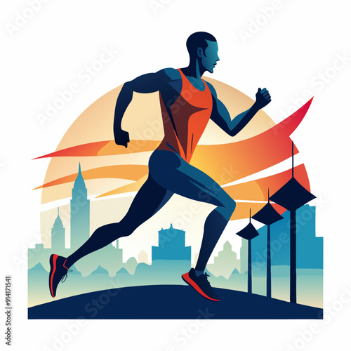A man running in front and the sun behind him