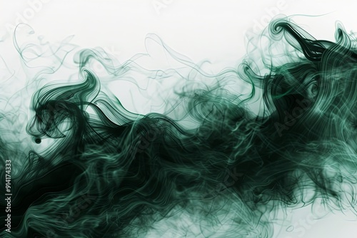 Abstract green smoke swirls on a white background.