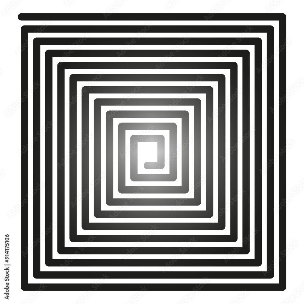 Square spiral pattern. Black and white vector. Geometric design symbol. Abstract gradient effect. Square spiral pattern. Black and white vector. Geometric design symbol. Abstract gradient effect.