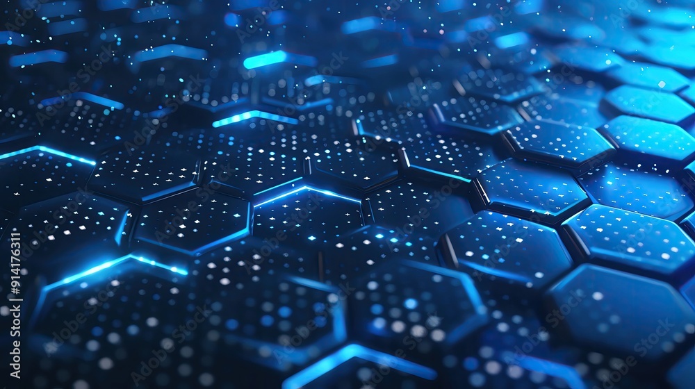 Fototapeta premium A vibrant blue abstract background featuring glowing hexagonal shapes, perfect for technology and modern design projects.