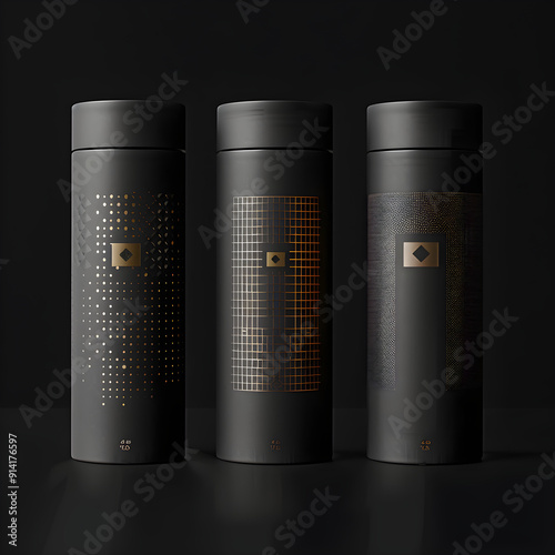 Contemporary Minimalistic Packaging Design with Geometric Patterns and Metallic Elements Emphasizing Premium Quality