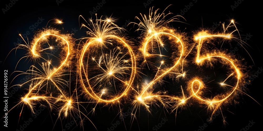 The year 2025 is written with sparklers. Happy New Year 2025. Artistic text Happy New Year 2025 written with sparkling sparklers on a dark background. Beautiful overlay template for holiday card The year 2025 is written with sparklers. Happy New Year 2025. Artistic text Happy New Year 2025 written with sparkling sparklers on a dark background. Beautiful overlay template for holiday card