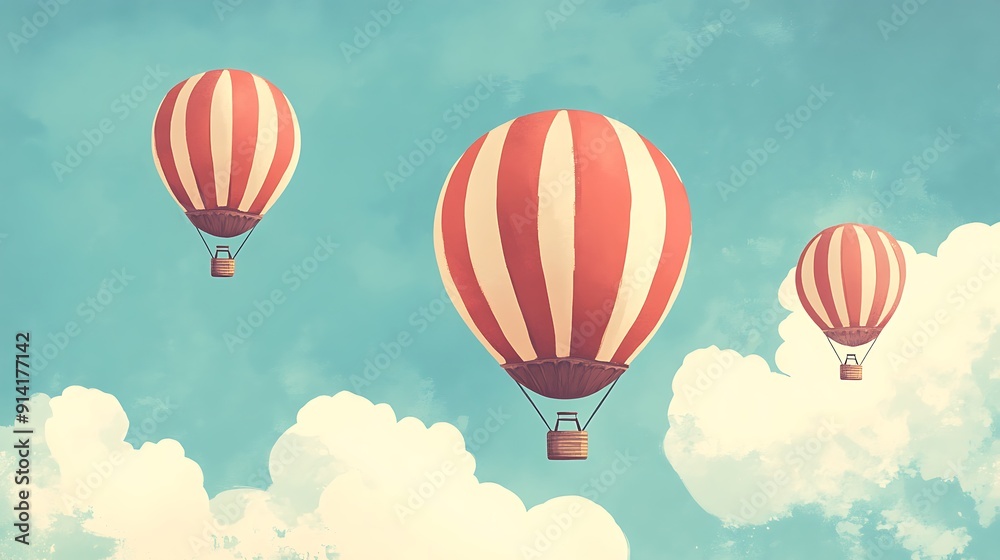 Bright Hot Air Balloons Ascending in a Colorful Sky - Illustration of Joyful Adventure and Freedom Bright Hot Air Balloons Ascending in a Colorful Sky - Illustration of Joyful Adventure and Freedom