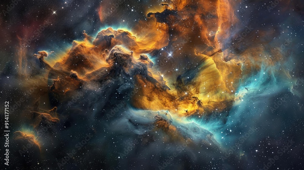 A stunning and colorful nebula captured in space, showcasing vibrant hues of orange, blue, and swirling cosmic clouds. A stunning and colorful nebula captured in space, showcasing vibrant hues of orange, blue, and swirling cosmic clouds.