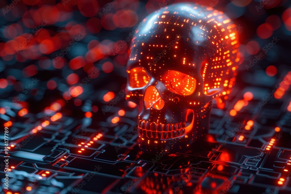 Cyber Skull: A Digital Glowing Skull