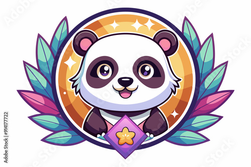 Cute Cartoon Panda Holding a Star-Shaped Gemstone