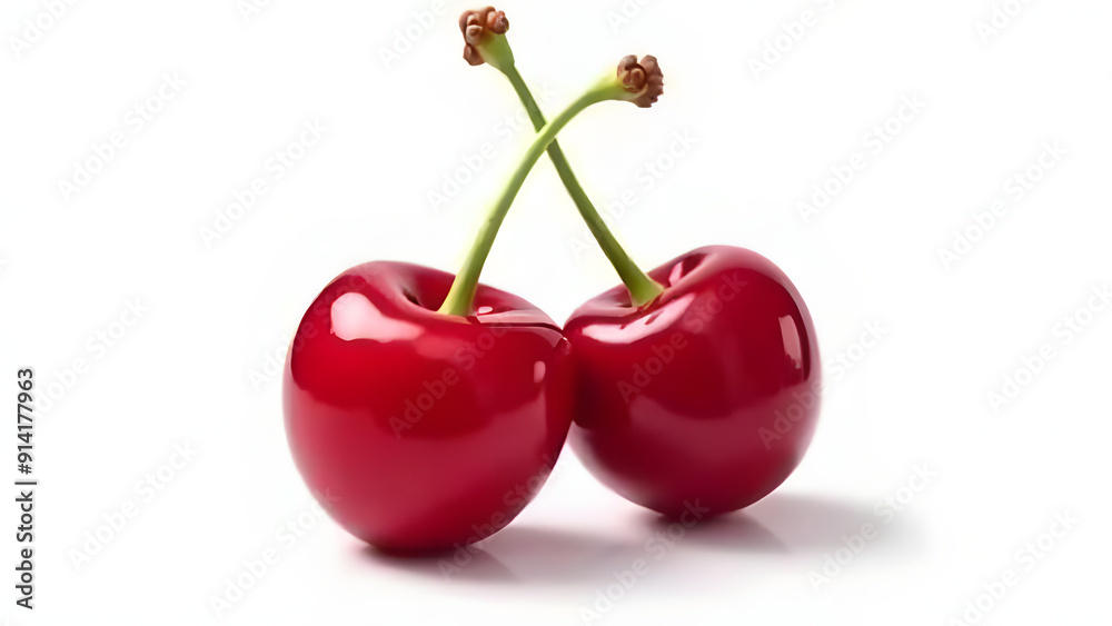 Close-Up of Fresh Red Cherries on White Background Close-Up of Fresh Red Cherries on White Background