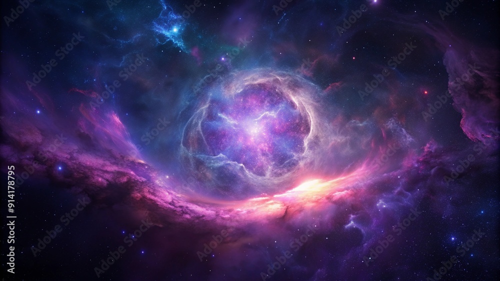 Obraz premium Purple gas nebulae in space and sparkling stars