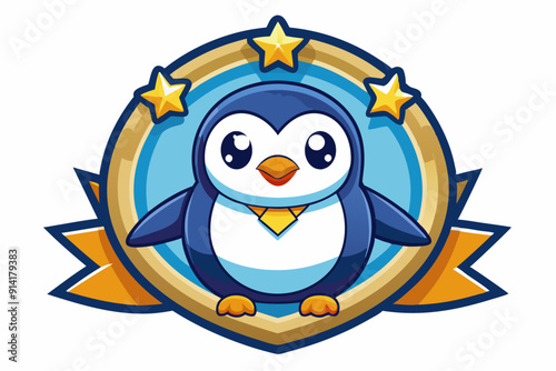 Cartoon Penguin with a Golden Star Award