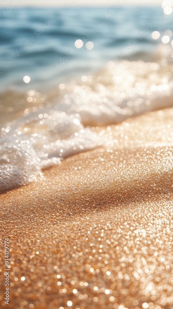 Shoreline Closeup with Golden Sand and Sparkling Sea - Vertical Shoreline Closeup with Golden Sand and Sparkling Sea - Vertical