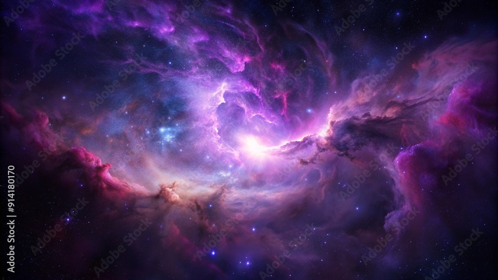Fototapeta premium Purple gas nebulae in space and sparkling stars