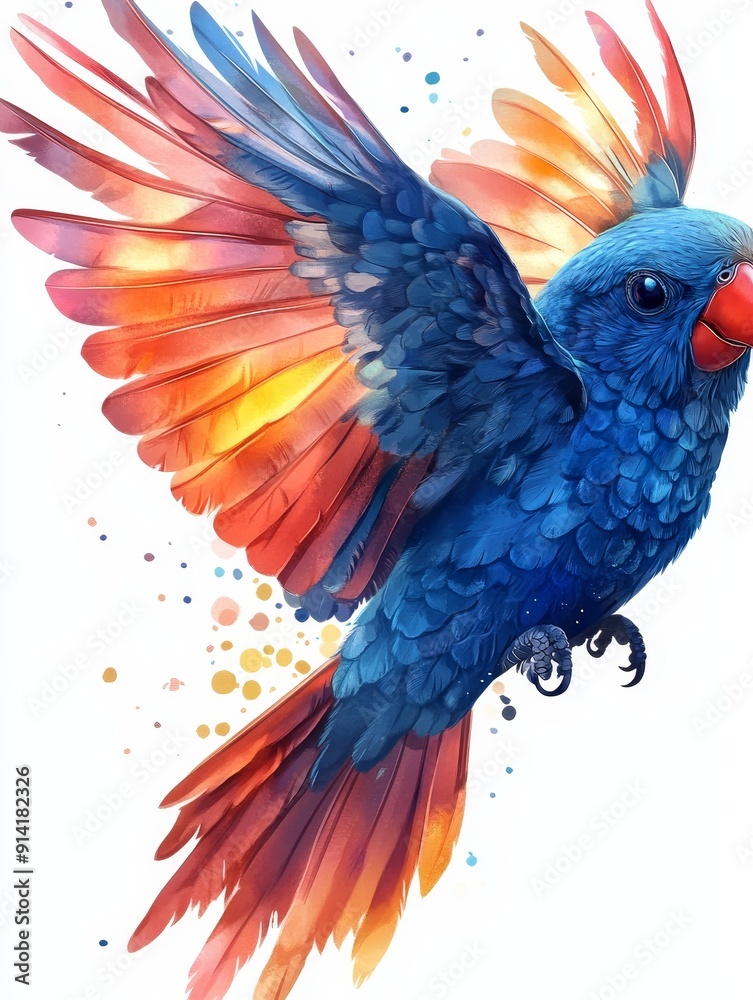 Fototapeta premium Blue and Orange Parrot with Spread Wings