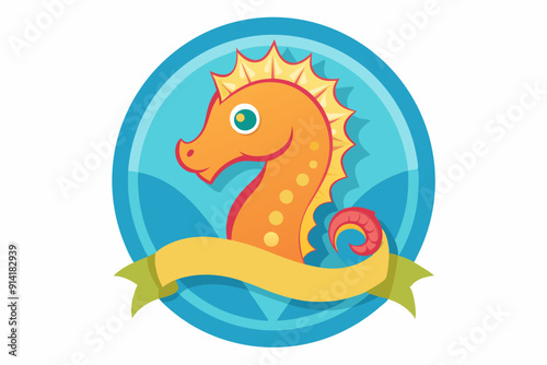 Seahorse with Banner in Blue Circle