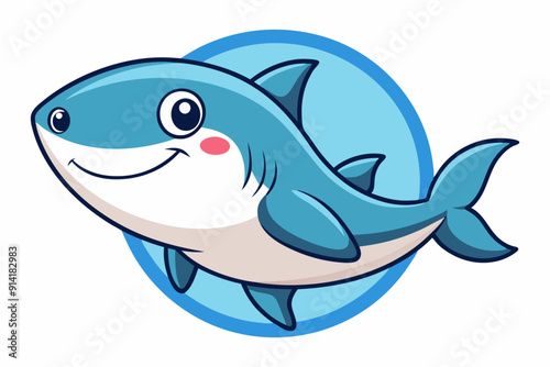 Cartoon Illustration of a Smiling Blue Shark with a White Underbelly