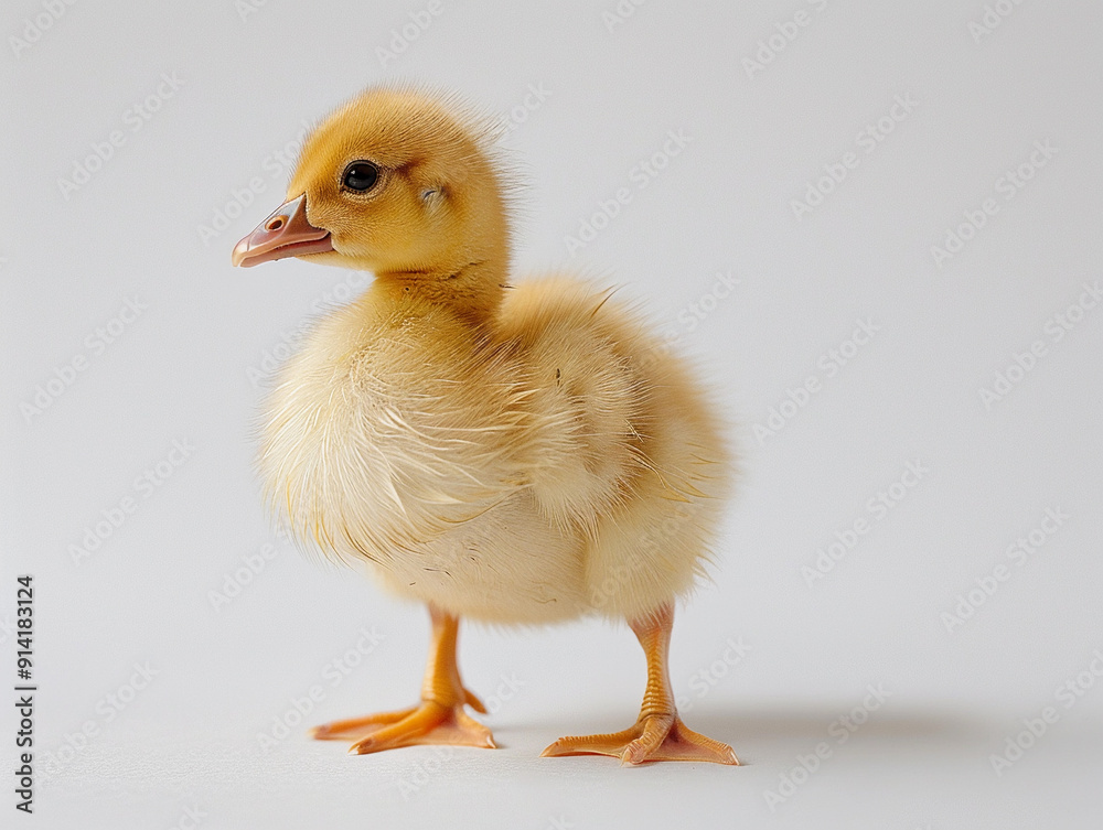 Cute Yellow Duckling Standing on Soft Surface in Bright, Neutral Light Indoors Cute Yellow Duckling Standing on Soft Surface in Bright, Neutral Light Indoors