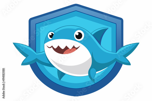 Cartoon Blue Shark Inside a Blue Shield