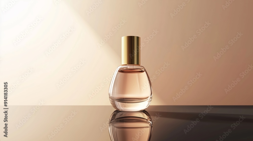 Naklejka premium Elegant Glass Perfume Bottle Displayed Against a Soft Background in Warm Light