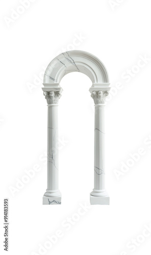 Ancient arched columns with medieval decorative details. Isolated transparent PNG background. Historic Roman pillar and Greek column. Architectural relics from a bygone era.