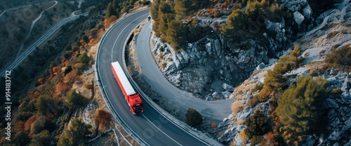 truck on roadway for business Logistics and transportation of Container Cargo. ogistic import export and transport industry photo