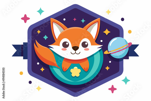 Cute Cartoon Fox Floating in Space with a Planet