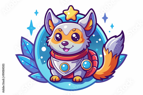 Adorable Cartoon Fox Astronaut with Star and Leaves